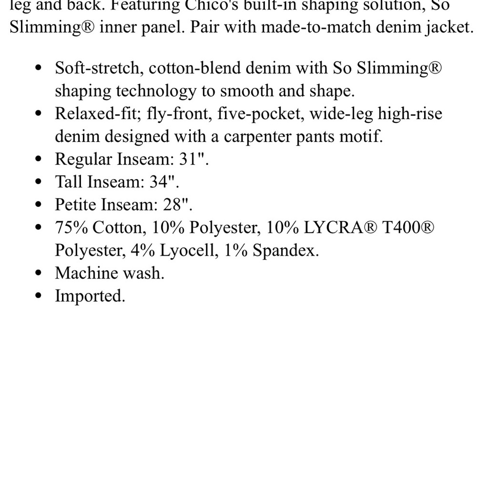 Chico’s High Rise Wide Leg Utility Jean - Picture 5 of 9